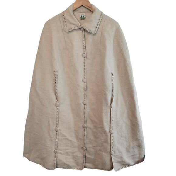 Vintage Sweaters - Vintage 70s Matty Alpaca Cape Womens 2X Beige Relaxed Soft Mod Shawl Oversized